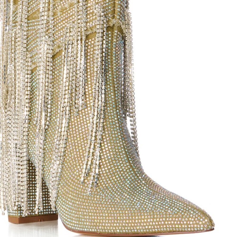 AZALEA WANG " COLLECTIVELY COWGIRL " SILVER SAGE DIAMOND DRIP BOOTIE(BRAND NEW ! - Picture 2 of 7